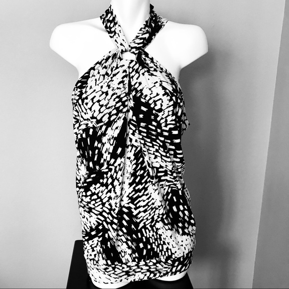 Michael Kors Tops - MICHAEL KORS Knotted Halter Top Jersey B&W XL Sexy